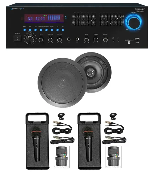 Home Karaoke Machine System w/ Bluetooth+(2) 6.5" Black Ceiling Speakers