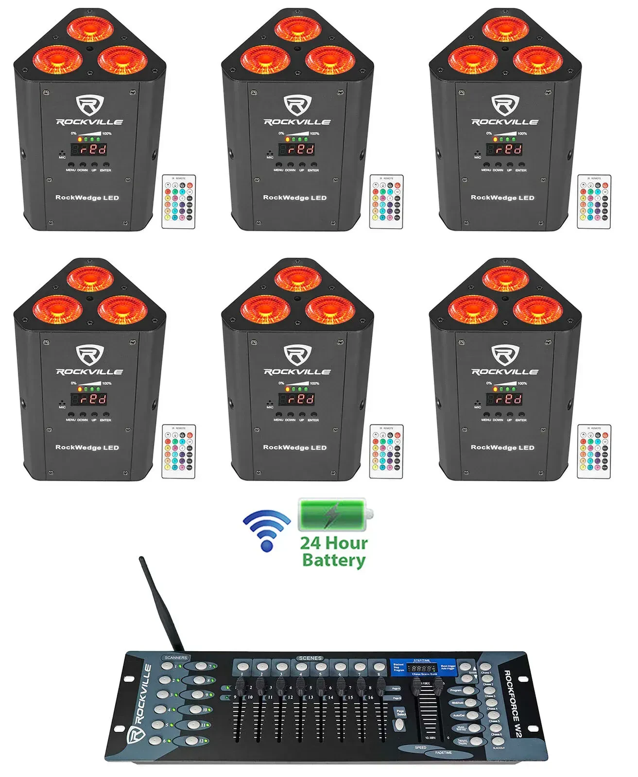 Светодиодный прибор Rockville RockWedge LED с DMX-контроллером (6 штук)