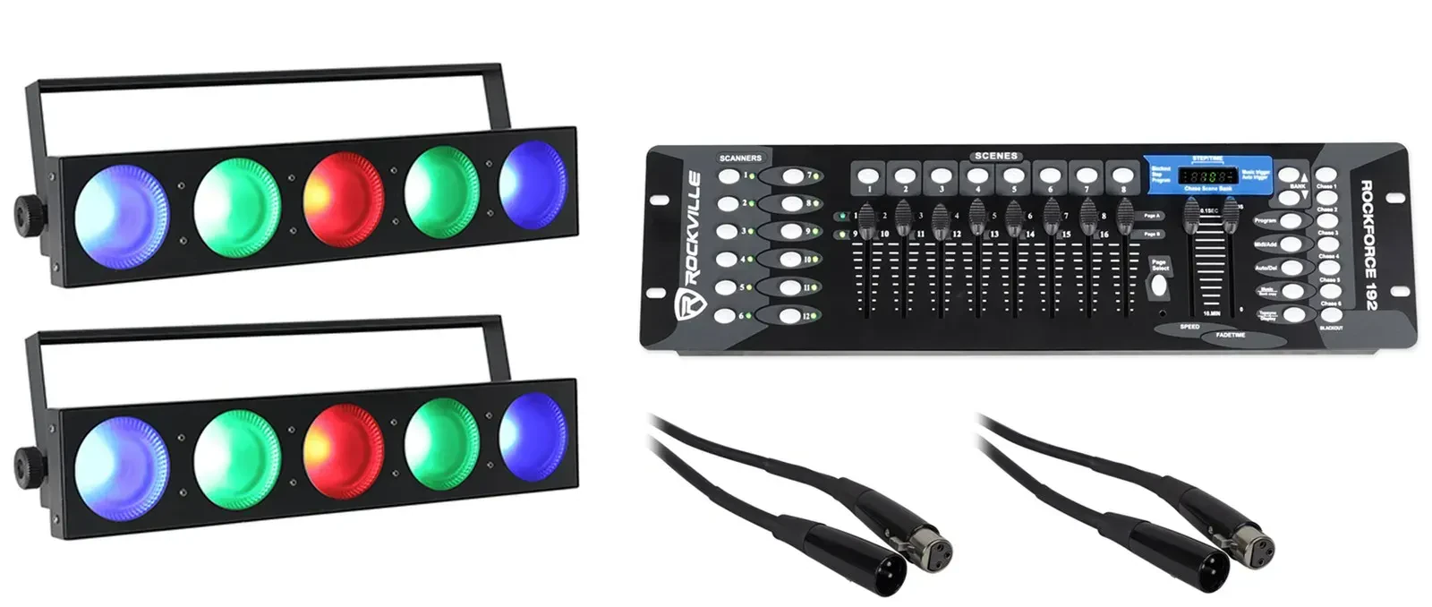 Прожектор Rockville FIVE-EYE 5 RGB (набор, 2 шт.) с DMX-контроллером ROCKFORCE 192 и кабелями, 19 каналов