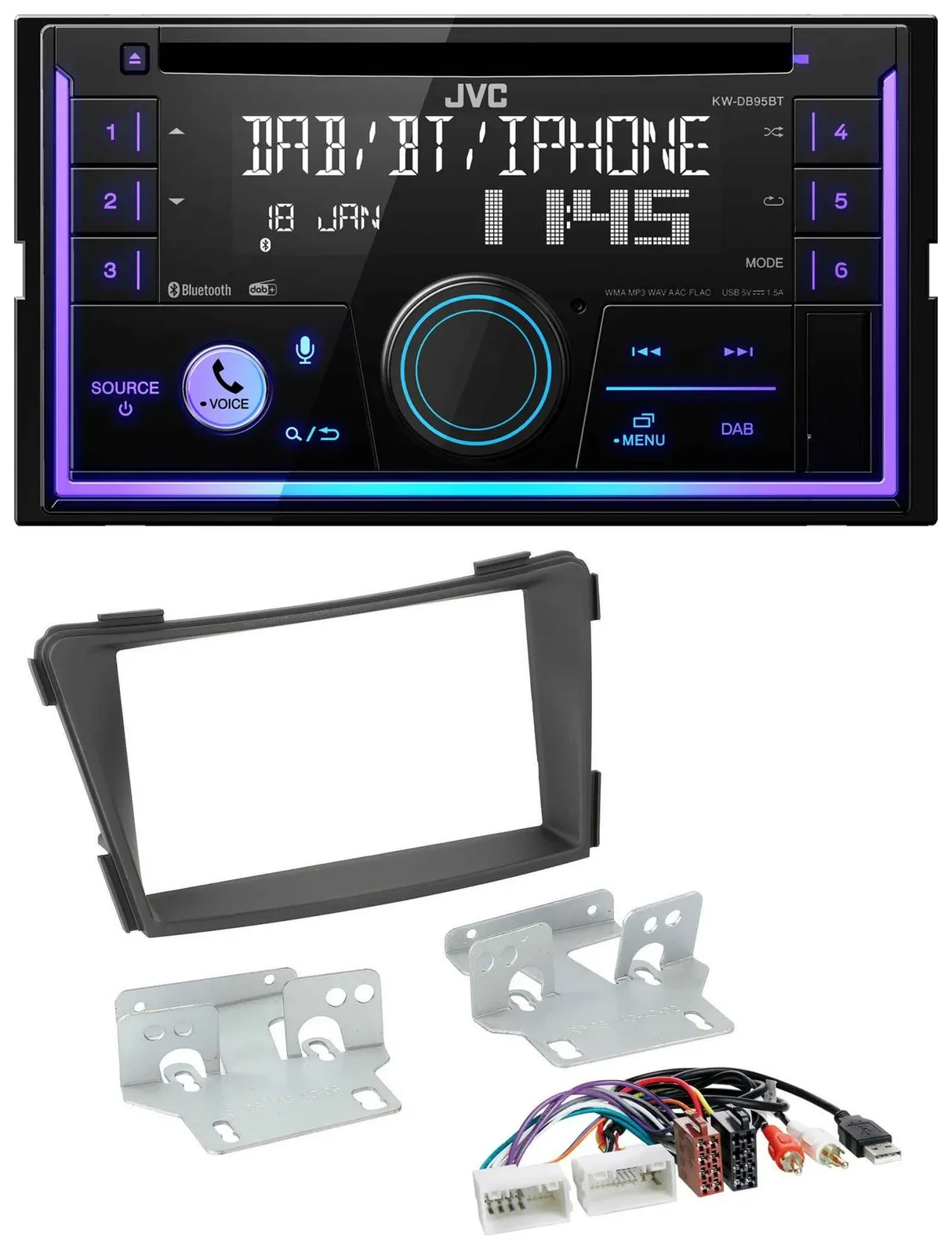 Автомагнитола для Hyundai i40 JVC 2 DIN, DAB, Bluetooth, CD, USB, черный