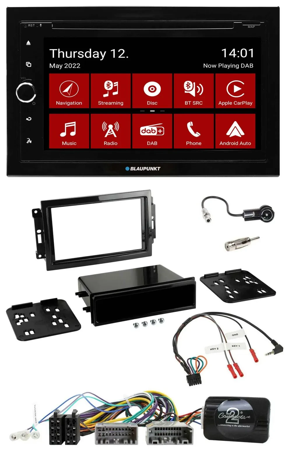 Blaupunkt 2DIN Lenkrad Bluetooth USB TMC DAB Navigation für Dodge Jeep