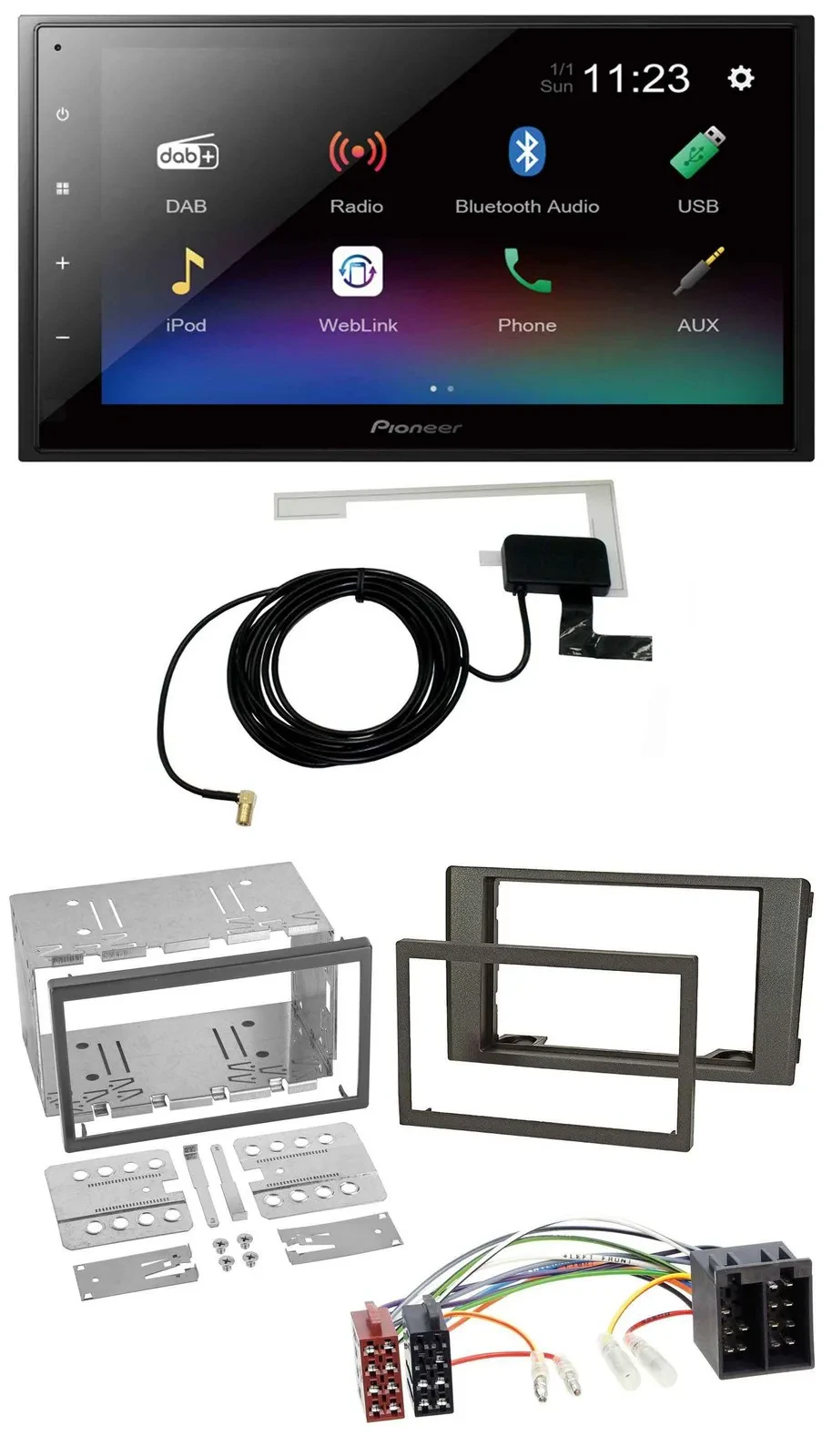 Автомагнитола Pioneer DAB, MP3, Bluetooth, 2 DIN, USB, темно-серый, для Iveco Daily (2006–2014)