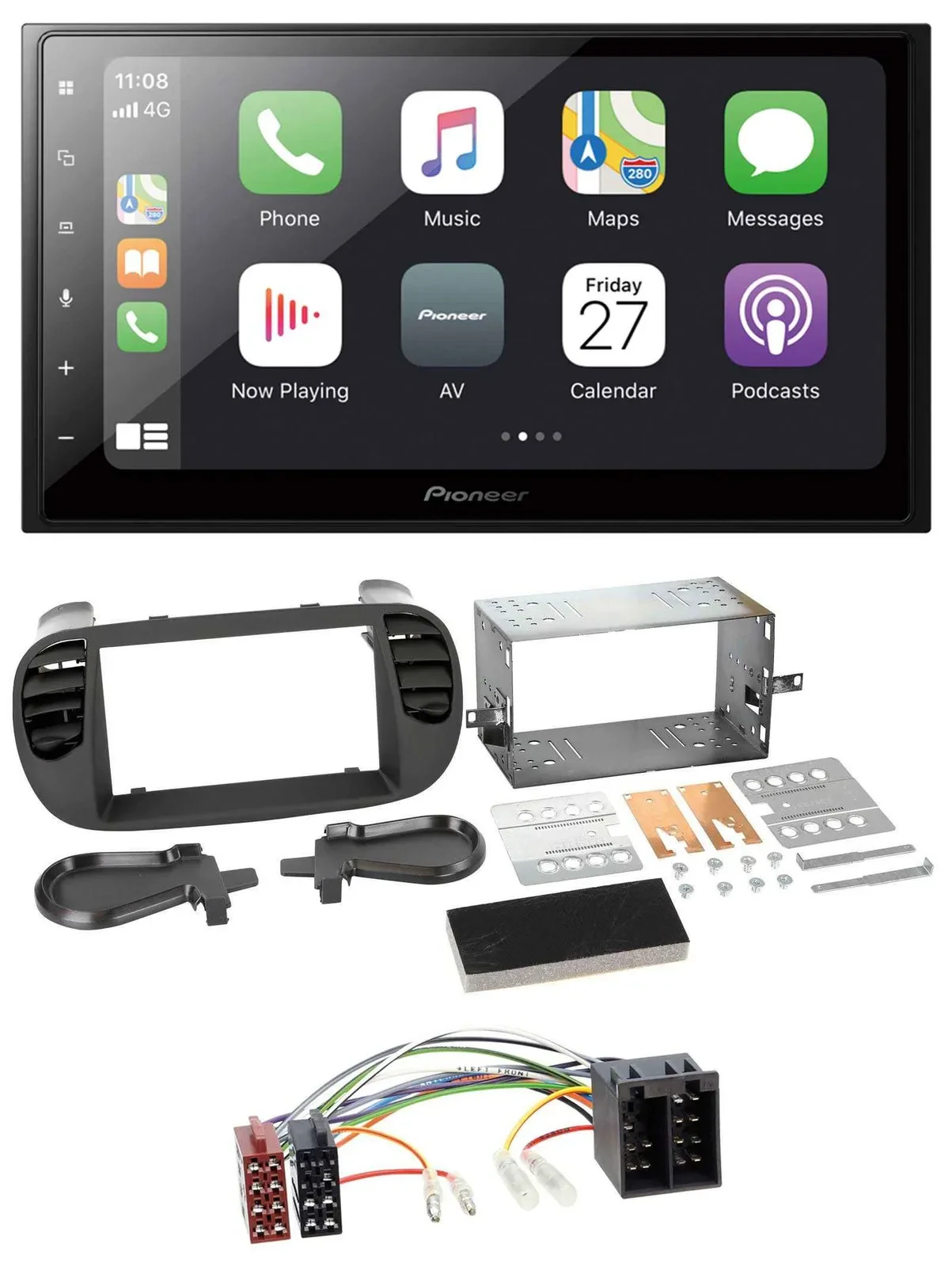 Автомагнитола Pioneer 2-DIN MP3, Bluetooth, DAB, USB для Fiat 500 (до 2012), черный