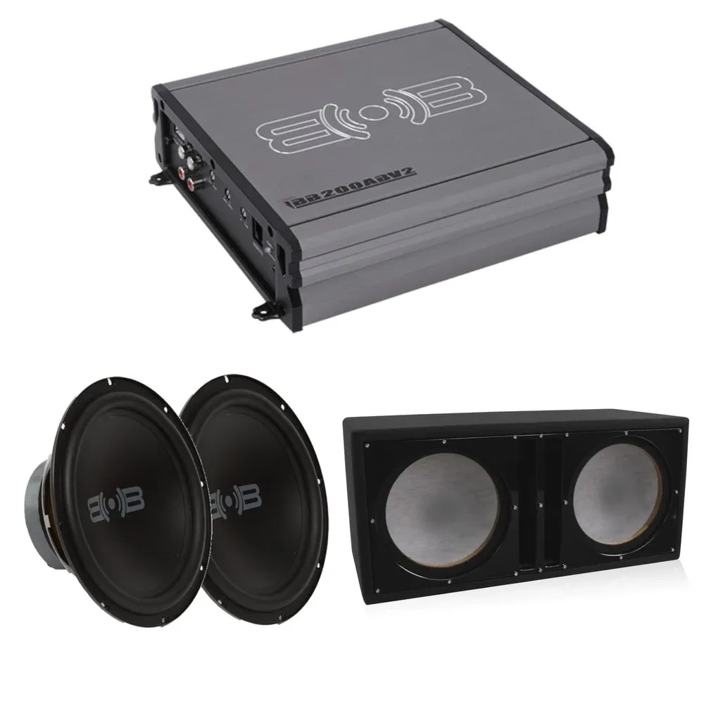 Belva BB200ABv2 Monoblock Amplifier w/ 10" (2) Car Audio Subwoofer + Ported Box