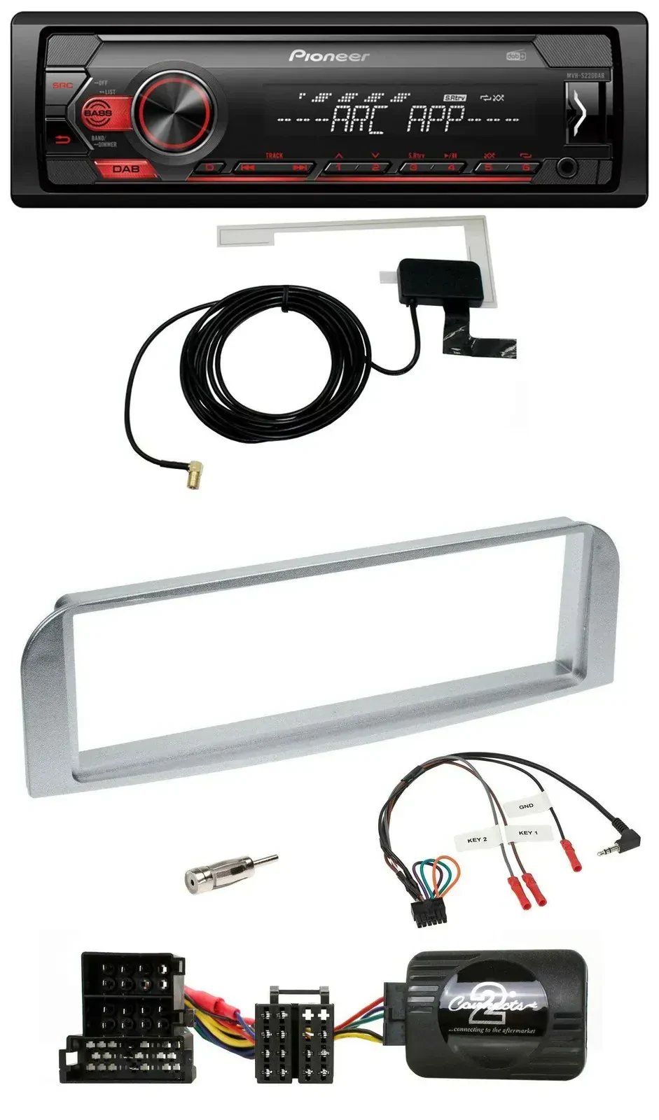 Автомагнитола для Alfa Romeo 147/GT Pioneer 1-DIN USB DAB MP3, совместима с кнопками на руле, серебристо-серая