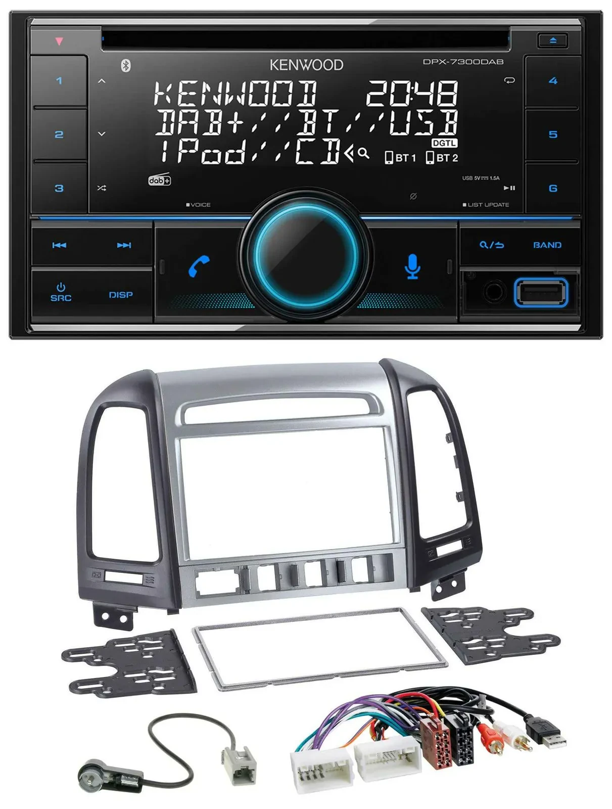 Автомагнитола для Hyundai Santa Fe Kenwood 2 DIN, CD, DAB, USB, MP3, Bluetooth, AUX