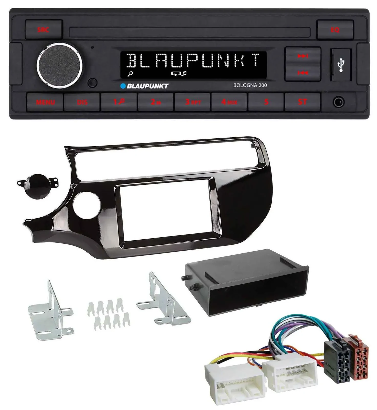 Blaupunkt MP3 AUX USB 1DIN Autoradio für Kia Rio UB ab 2015 piano-schwarz
