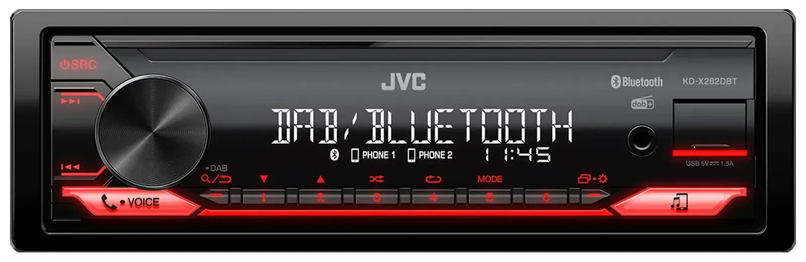 Автомагнитола JVC KD-X282DBT DAB, Bluetooth, USB, AUX, MP3