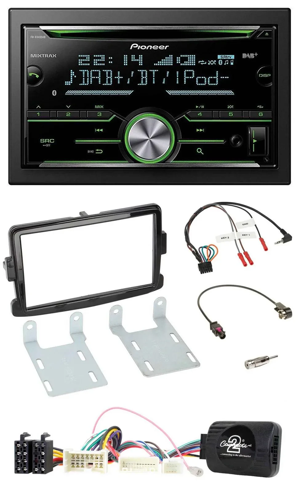 Pioneer Bluetooth Lenkrad DAB 2DIN USB CD Autoradio für Dacia ab 2012 piano schw