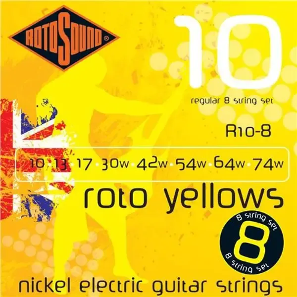 Струны для 8-струнной электрогитары Rotosound R10-8 Roto Yellows 10-74