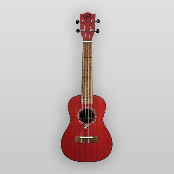 Puka Model PK-HBT Hibiscus Flower Rosette Red Satin Finish Tenor Size Ukulele