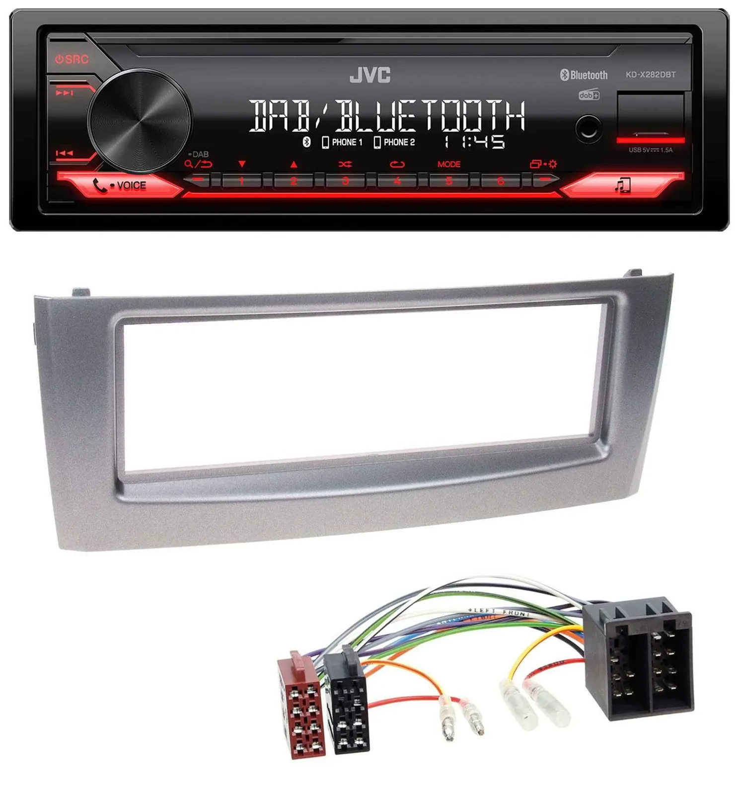 JVC Bluetooth USB DAB MP3 Autoradio für Fiat Punto Grande Punto ab 05 grau