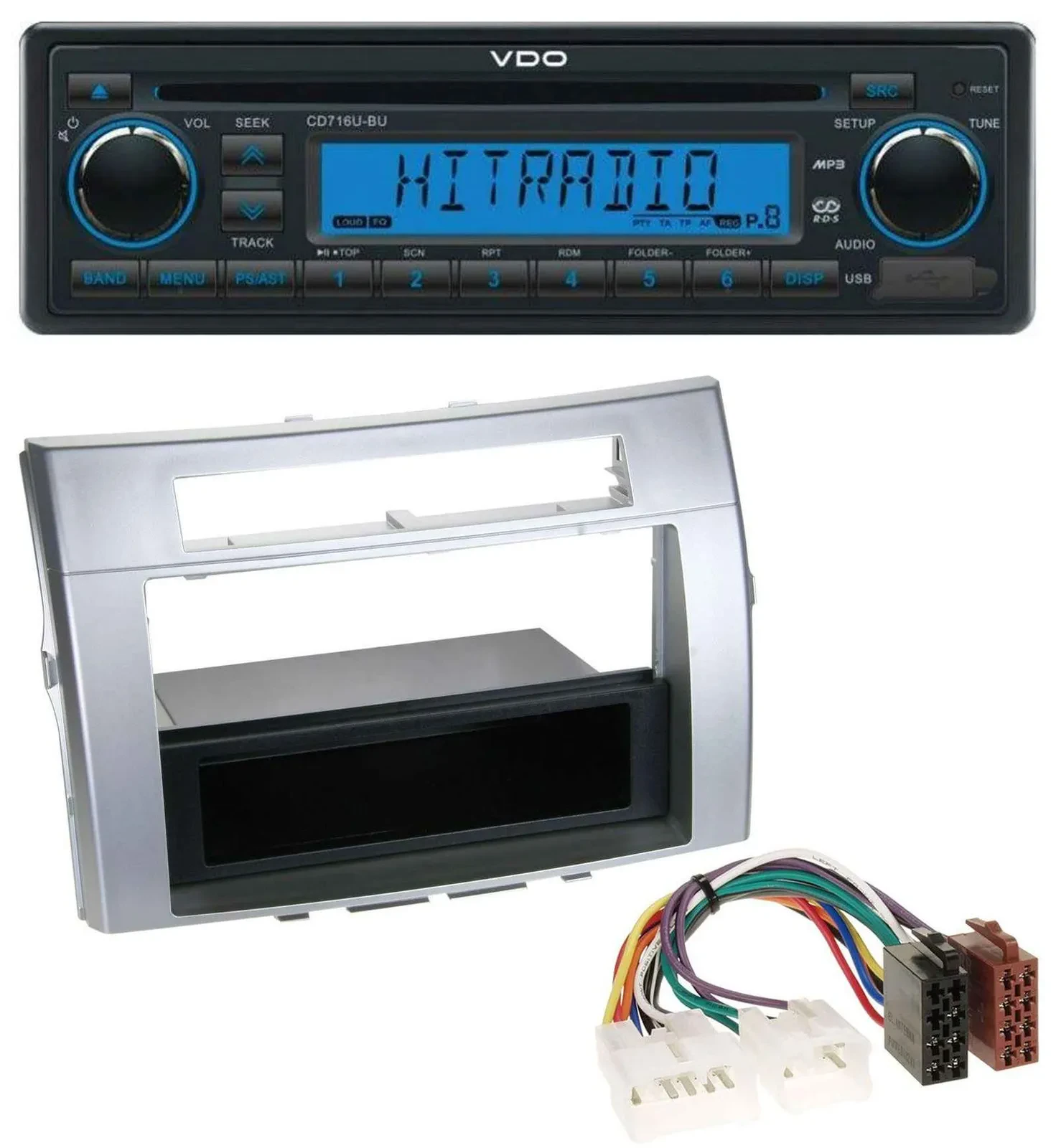 VDO AUX MP3 1DIN CD USB Autoradio für Toyota Corolla Verso 2004-2009 silber