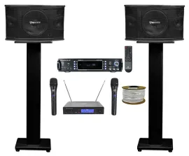 (2) Rockville KPS10 Karaoke/Pro Speakers+Bluetooth Amp+36" Stands+Wireless Mics