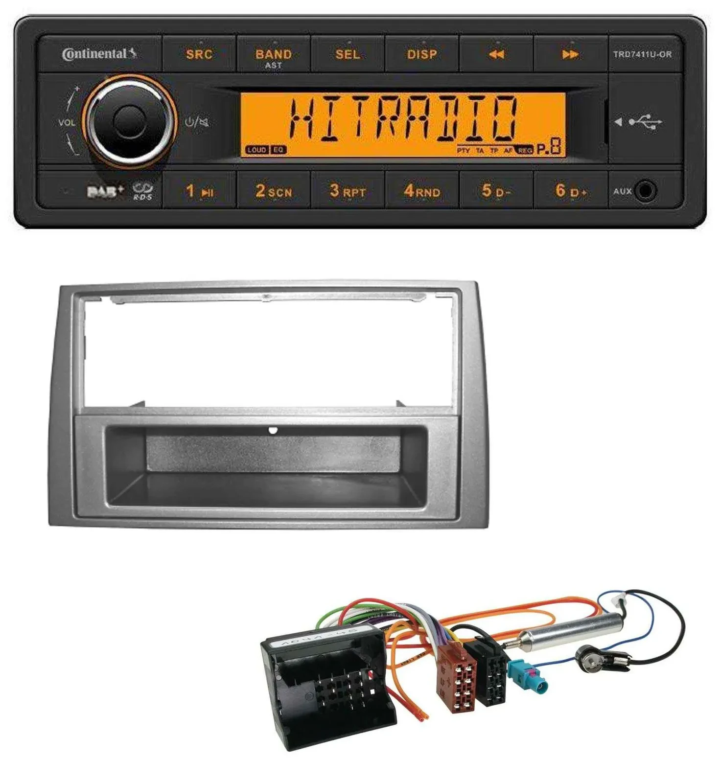 Автомагнитола Continental 1-DIN DAB MP3 AUX USB для Peugeot 308 (2007–2009) тёмно-серый