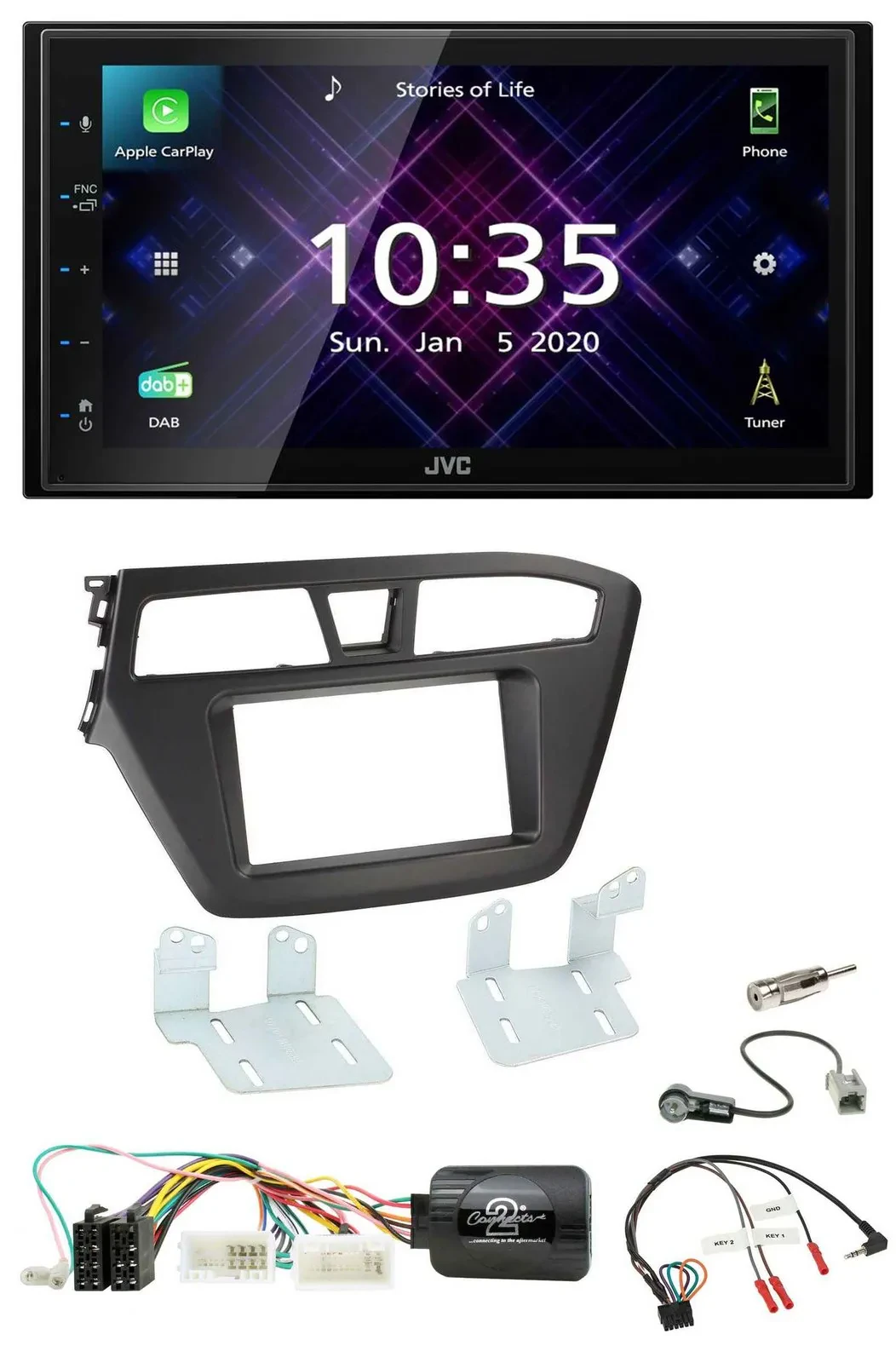 JVC DAB 2DIN Lenkrad Bluetooth USB Autoradio für Hyundai i20 ab 2015 ohne Sounds