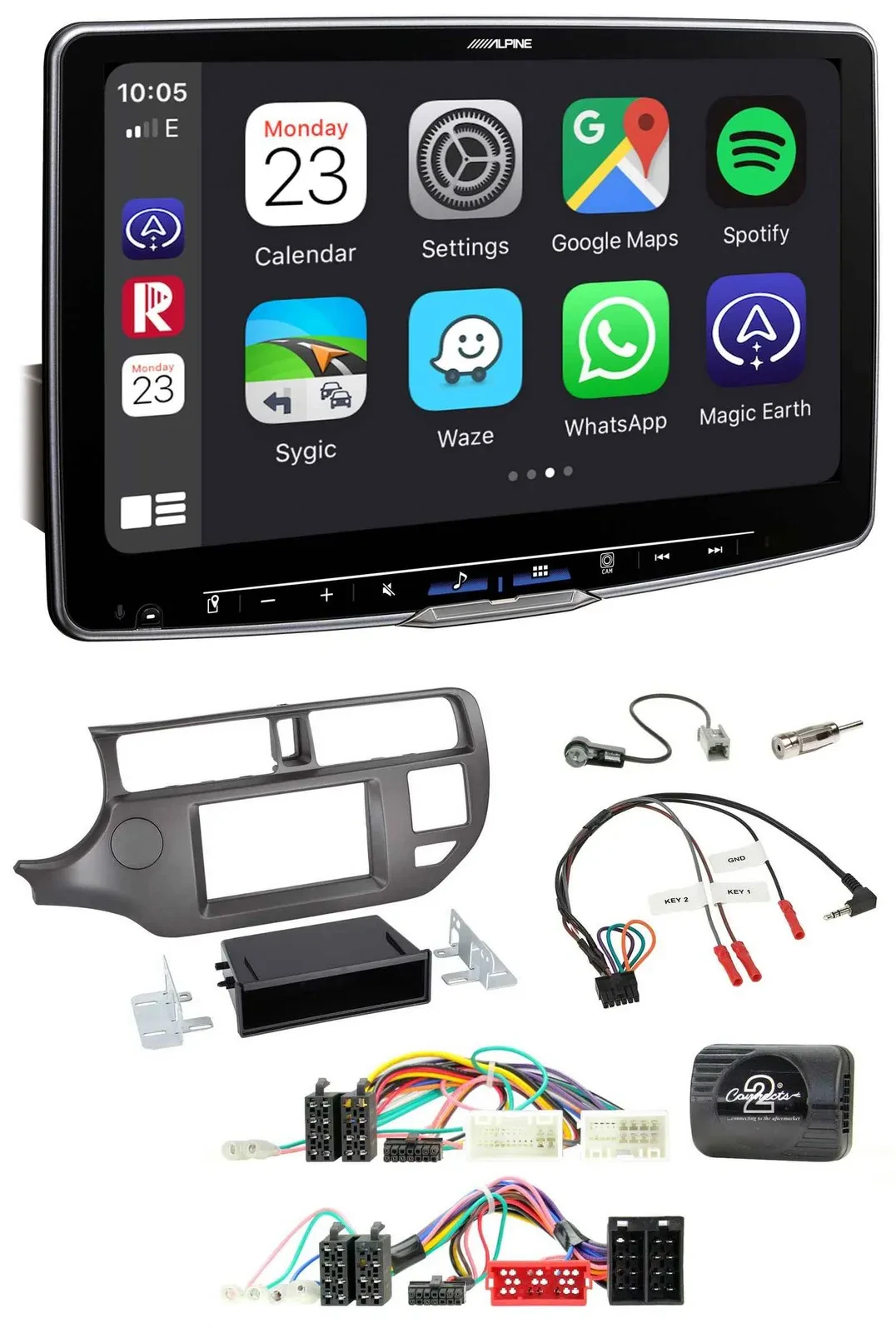 Alpine Lenkrad USB Bluetooth DAB Autoradio für Kia Rio UB 2011-2015 anthrazit