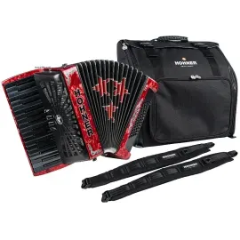 Hohner Tri Star II 72 Accordion in Pearl Red Finish w/Bag and Straps