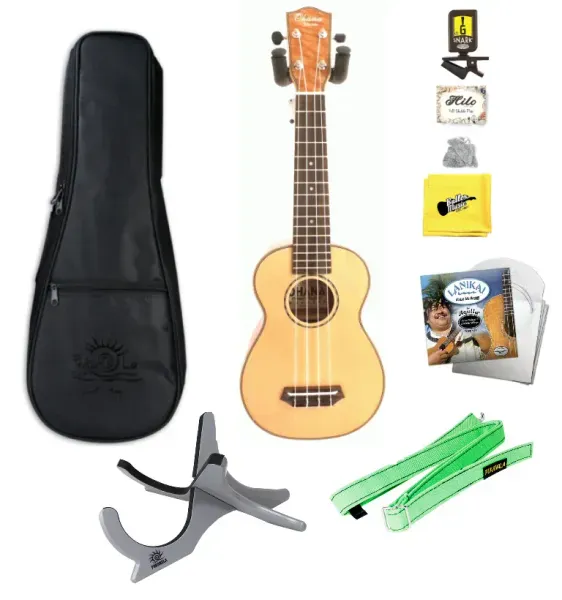 Ohana SK-70LG Lacewood Soprano Ukulele with Bag, Tuner, Strings, Stand, More