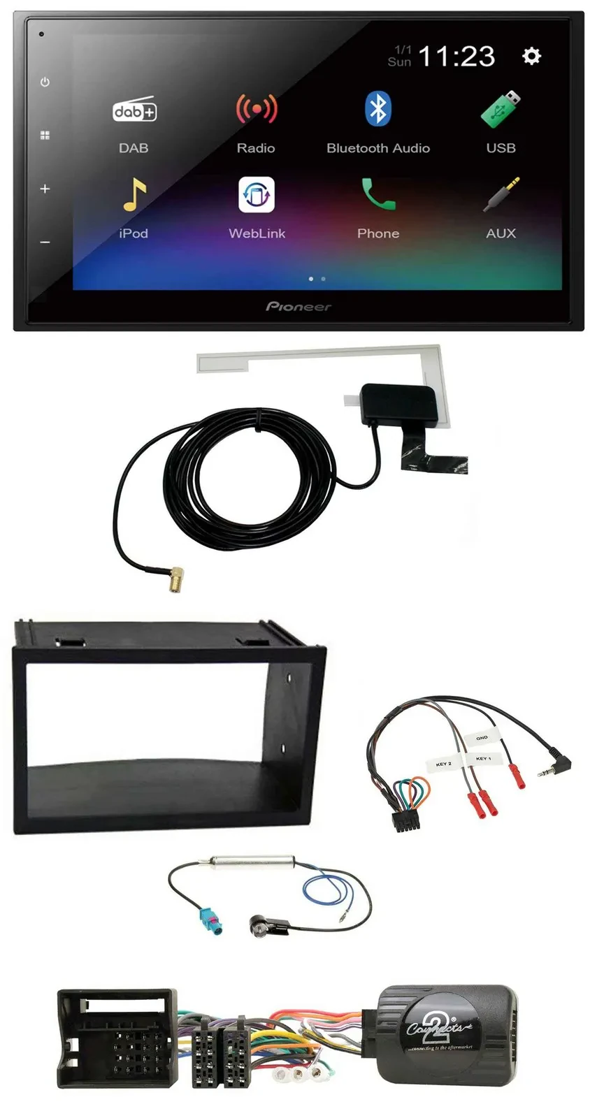 Pioneer DAB Lenkrad Bluetooth 2DIN USB Autoradio für VW Polo Passat Quadlock