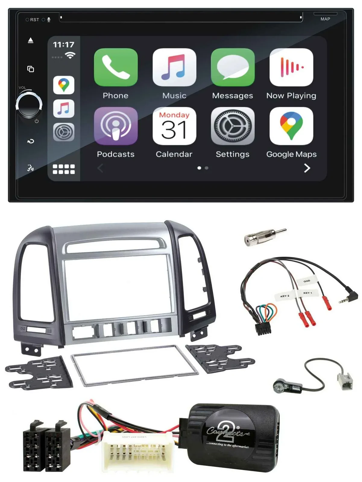 Blaupunkt DAB USB Bluetooth Lenkrad 2DIN TMC Navigation für Hyundai Santa Fe 4 S