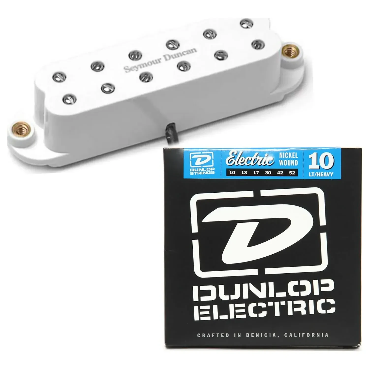 Звукосниматель для электрогитары Seymour Duncan SJBJ-1 JB Junior Strat (bridge), белый, с комплектом струн