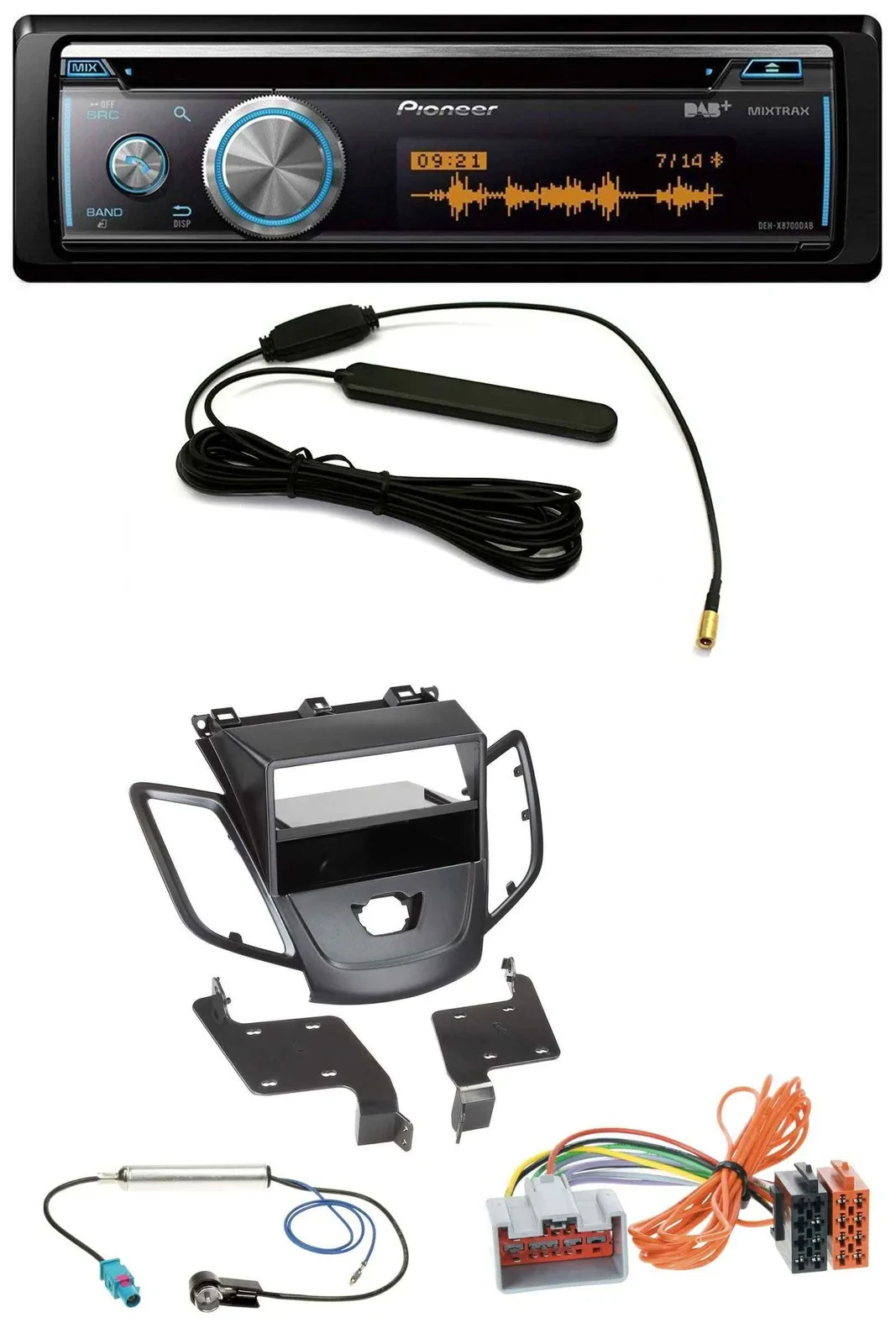 Автомагнитола Pioneer CD/USB/Bluetooth/DAB/MP3 для Ford Fiesta JA8 (2008–2010) без дисплея