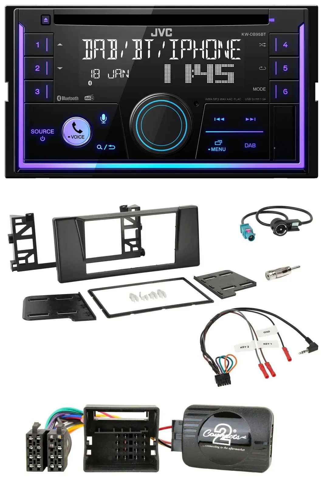 JVC Lenkrad USB 2DIN DAB Bluetooth CD Autoradio für BMW 5er E39 01-04 Aktivsyste
