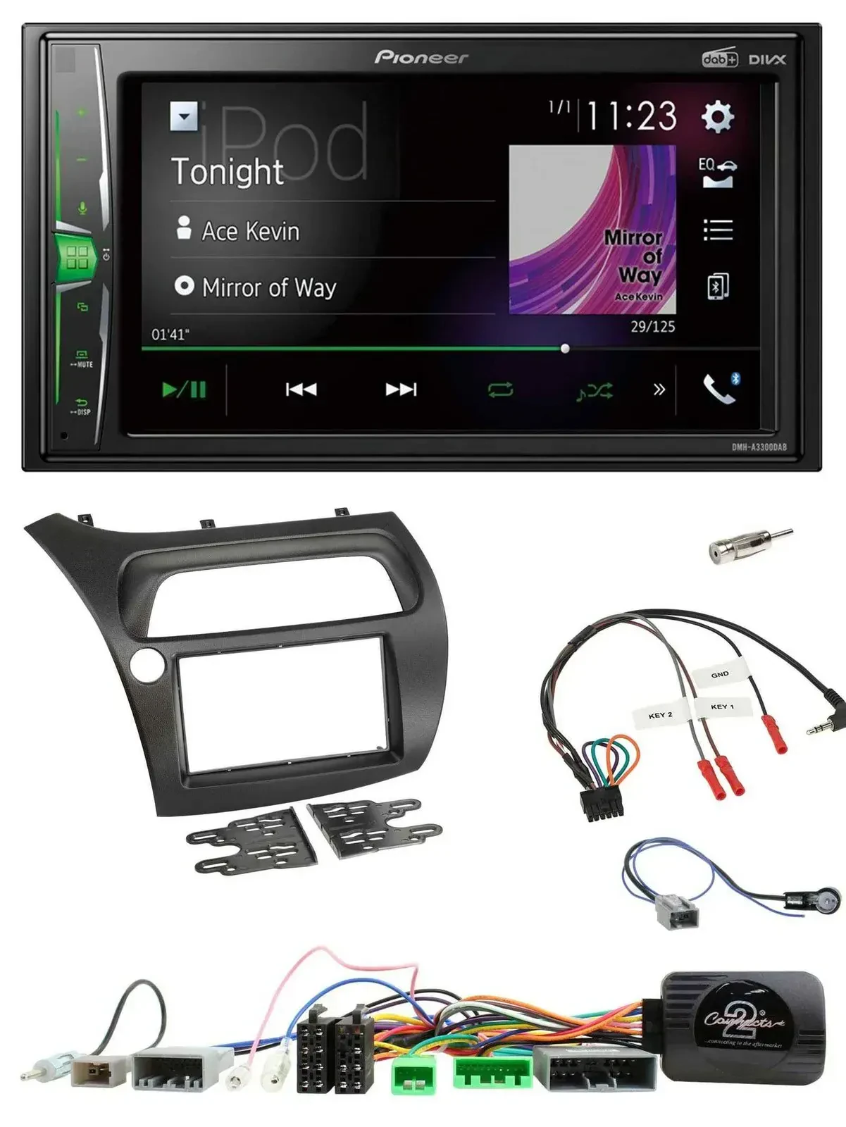 Автомагнитола для Honda Civic 2006–2012 Pioneer 2-DIN, DAB, USB, Bluetooth, поддержка управления на руле
