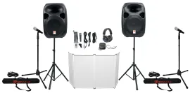 Rockville RPG122K (2) 12" Active Bluetooth Speakers+Mic+Stands+Headphones+Facade