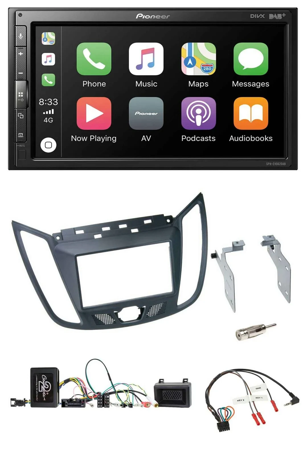 Автомагнитола для Ford C-Max Pioneer 2 DIN USB Bluetooth DAB серый