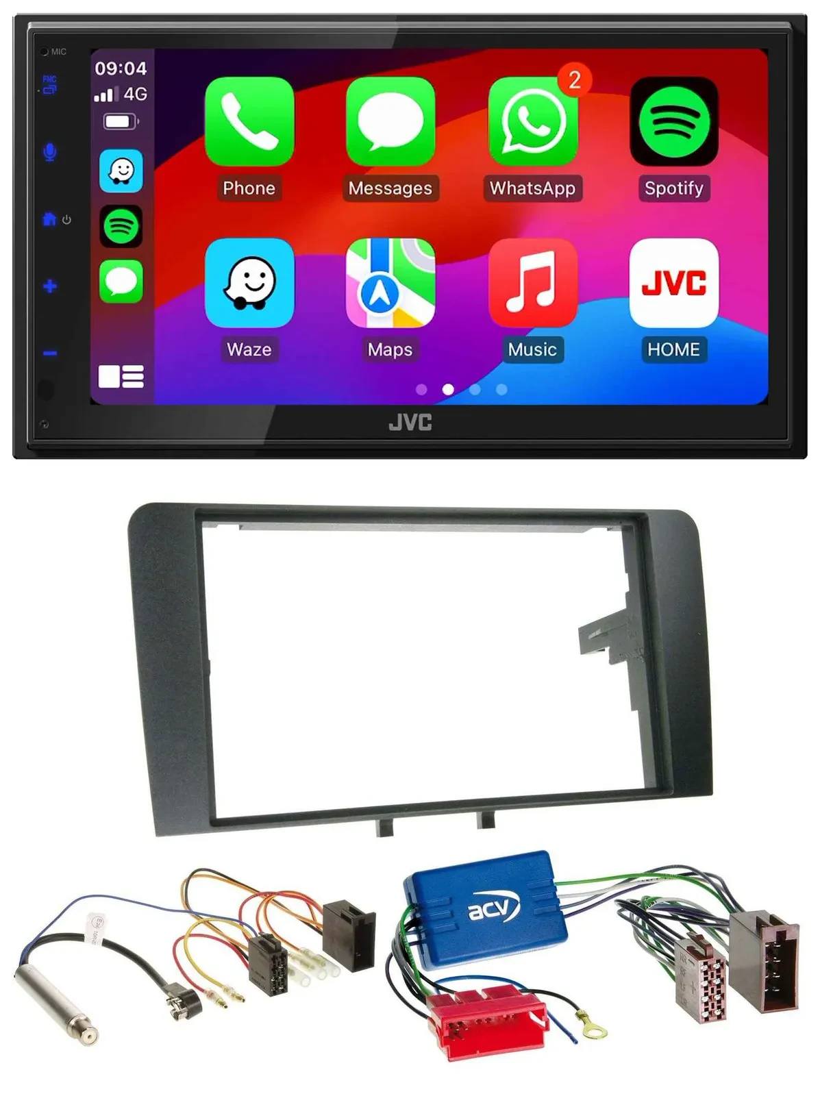 JVC Bluetooth 2DIN MP3 DAB USB Autoradio für Audi A3 8P 03-06 Aktivsystem ISO