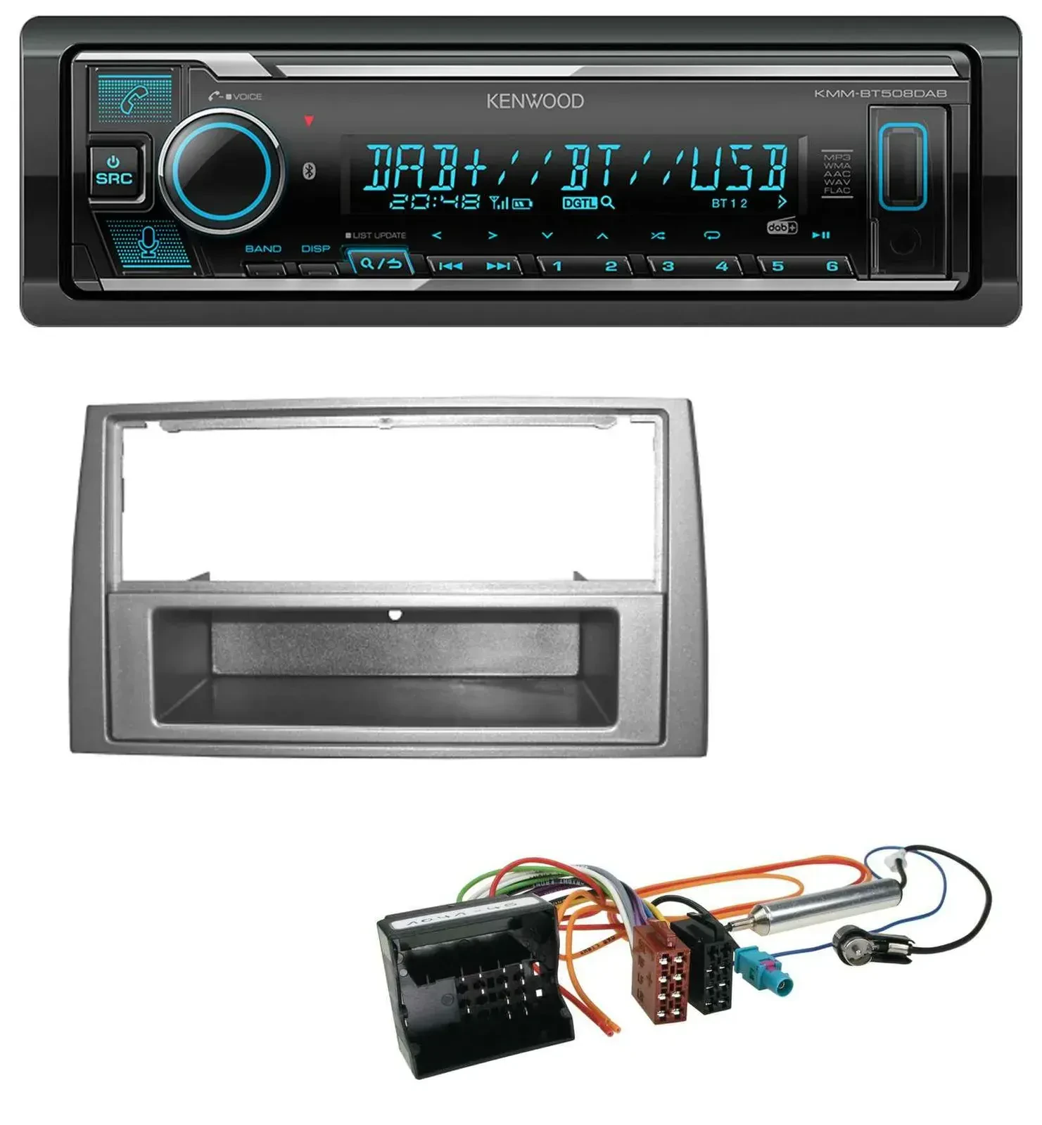 Автомагнитола Kenwood Bluetooth MP3 DAB USB для Peugeot 308 (2007–2009), тёмно-серый