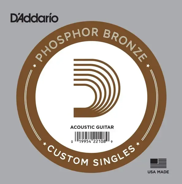 Струна для акустической гитары D'Addario PB020 Phosphor Bronze Custom Singles, фосфорная бронза, калибр 20