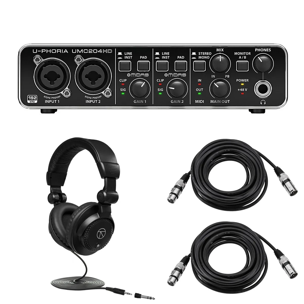 Behringer U-Phoria UMC204HD Audiophile 2x4 USB Audio/MIDI Interface with MIDAS M