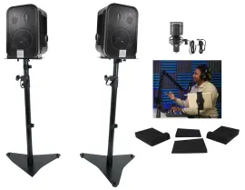 (2) JBL C2PS CONTROL 2P 5.25" Studio Recording Monitor Speakers+Stands+Mic+Boom