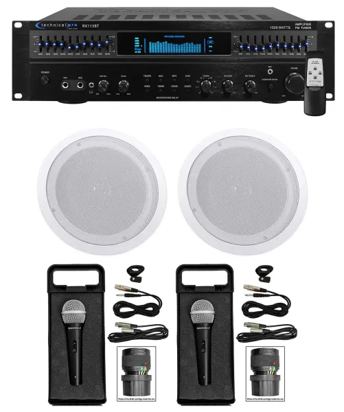 Technical Pro 1500 Watt Home Karaoke Machine System+(2) 8" Ceiling Speakers