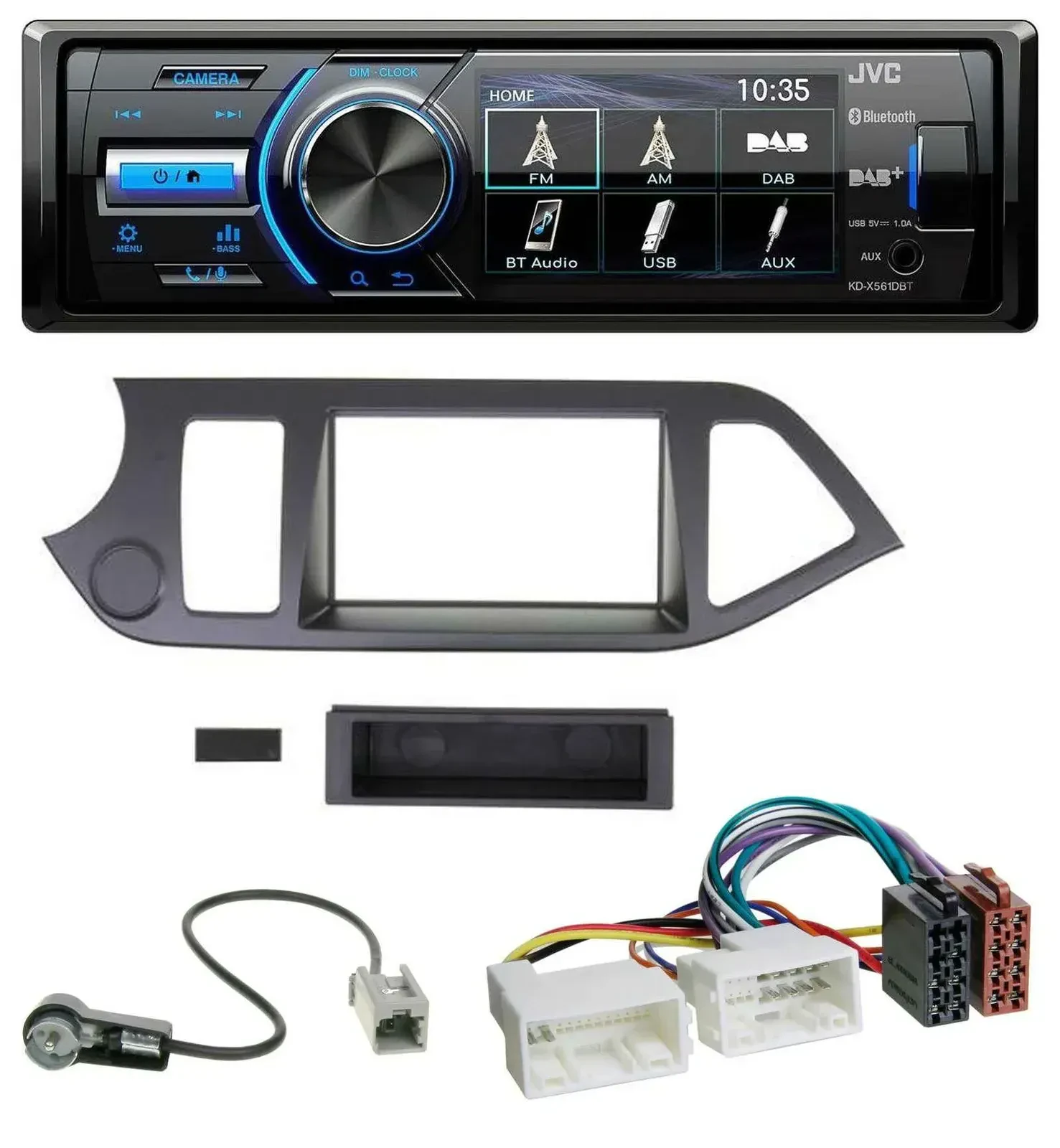 Автомагнитола для Kia Picanto (с 2011, без Start-Stop) JVC Bluetooth, USB, MP3, DAB