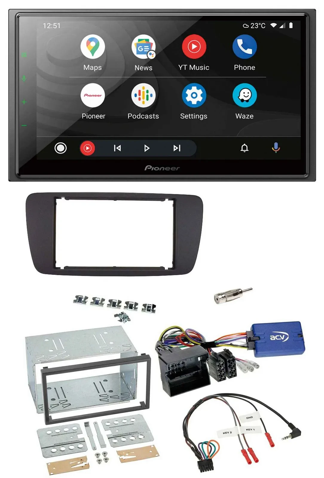 Автомагнитола для Seat Ibiza (с 2008) Pioneer 2DIN, DAB, Bluetooth, USB, поддержка кнопок на руле