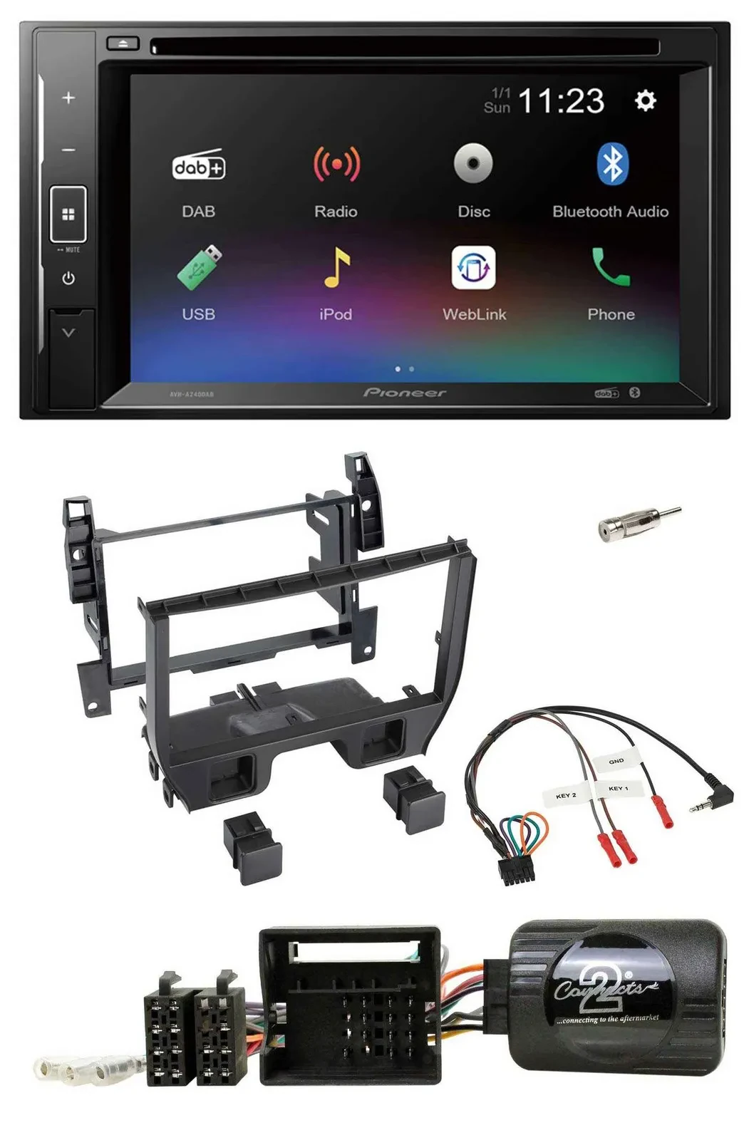 Pioneer Bluetooth Lenkrad USB 2DIN DAB DVD Autoradio für Citroen C3 2010-2014