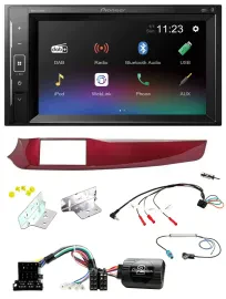 Автомагнитола Pioneer 2DIN, DAB, Bluetooth, USB, для Alfa Romeo Giulietta (тип 940, с 2010), красная, поддержка кнопок на руле