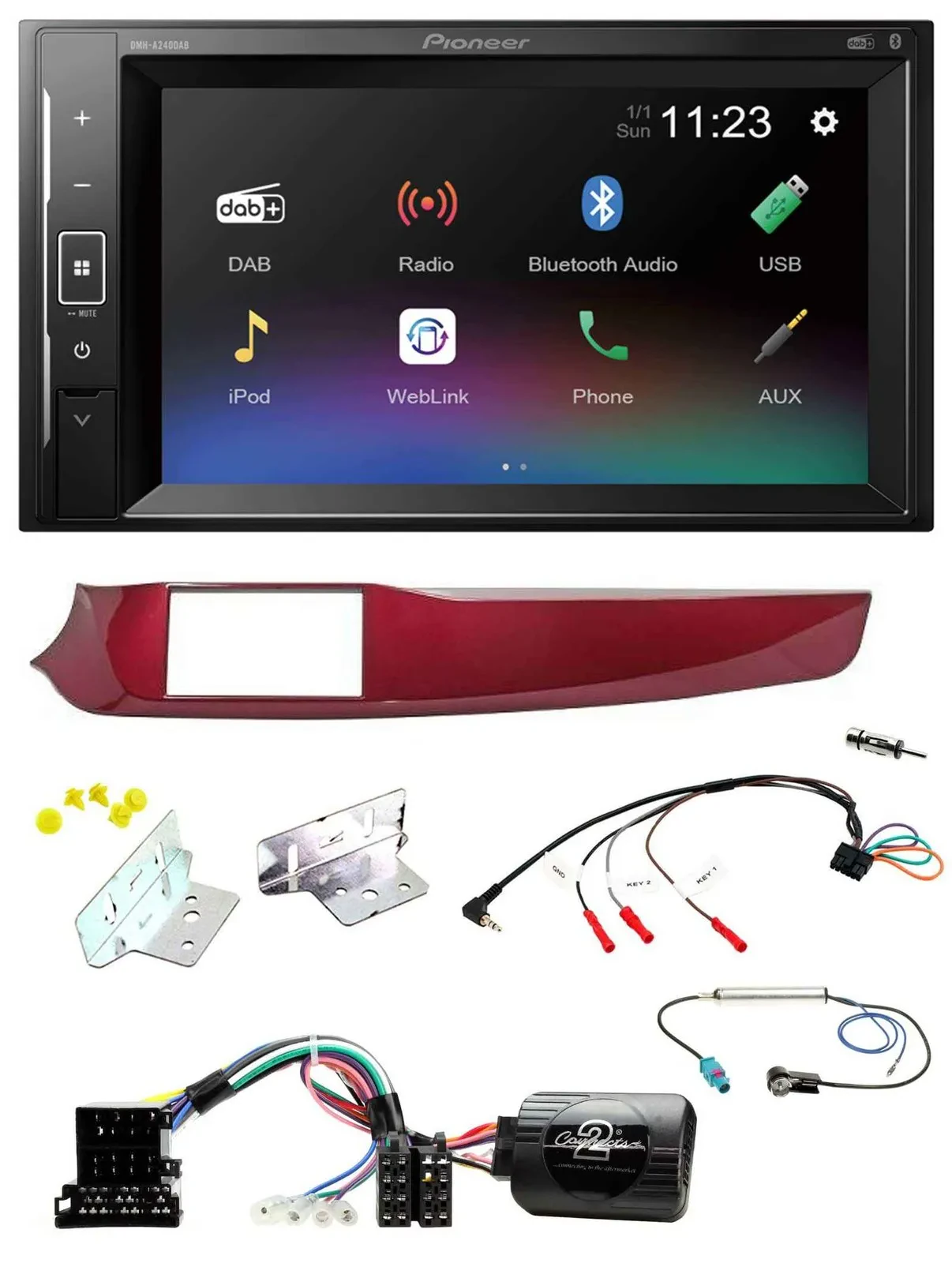 Автомагнитола Pioneer 2DIN, DAB, Bluetooth, USB, для Alfa Romeo Giulietta (тип 940, с 2010), красная, поддержка кнопок на руле