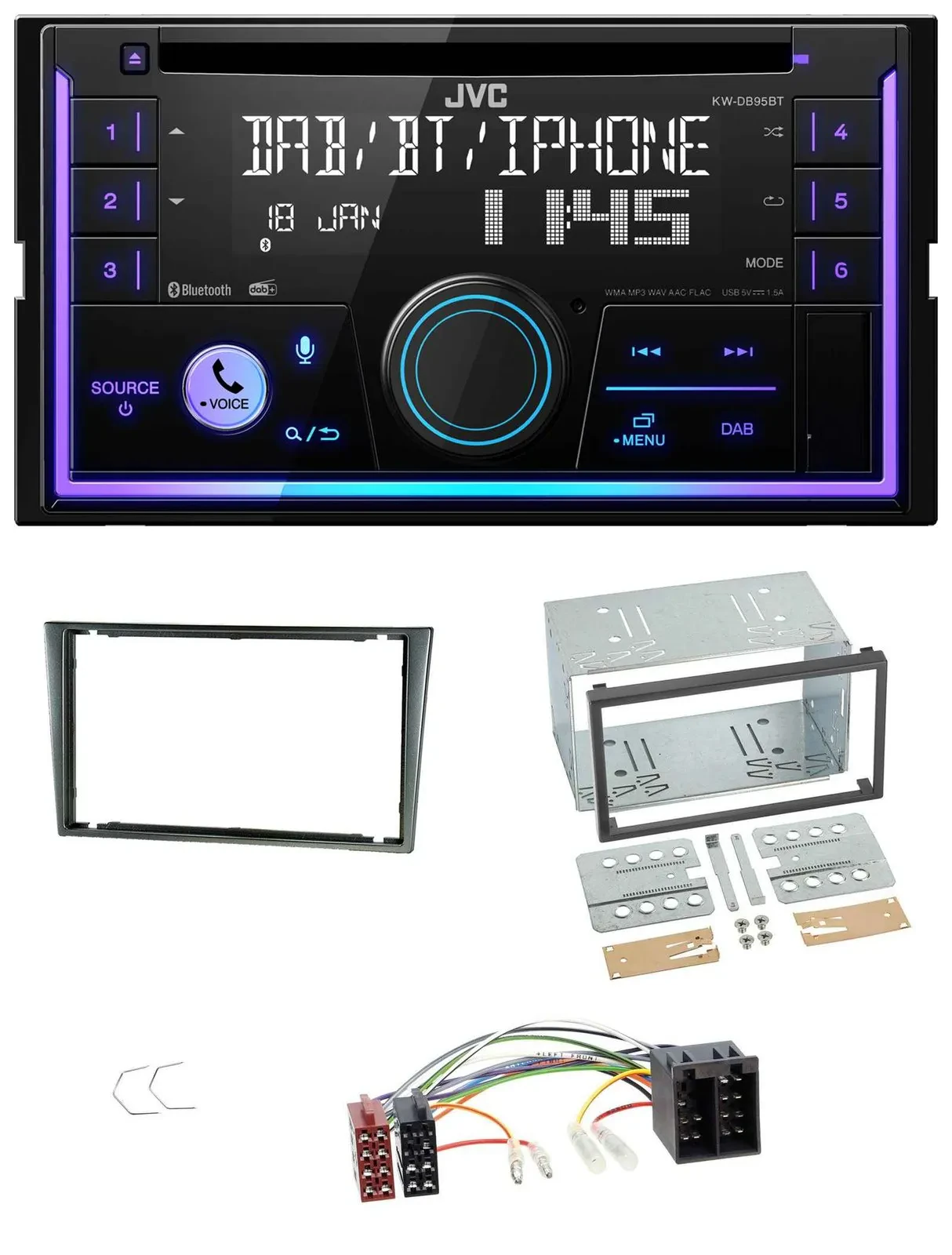 JVC MP3 USB 2DIN DAB Bluetooth CD Autoradio für Opel Corsa C ISO 2000-2004 alumi