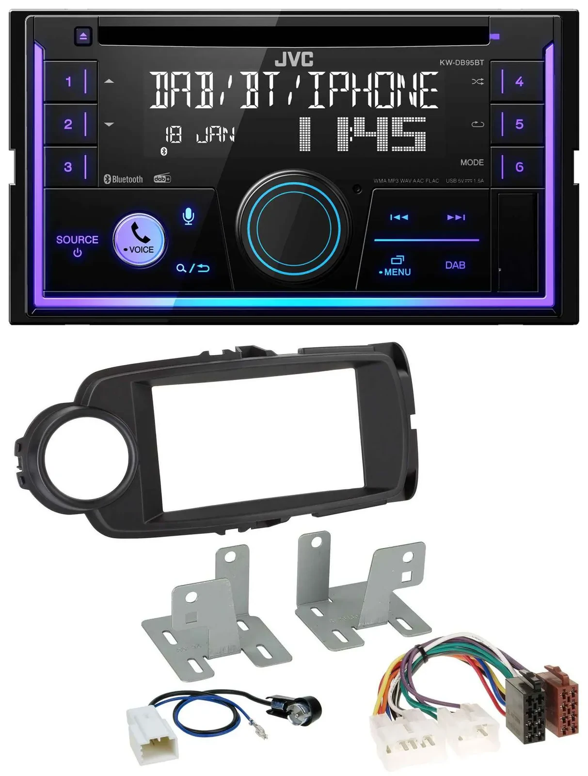 Автомагнитола JVC 2-DIN, CD, USB, MP3, DAB, Bluetooth для Toyota Yaris (2011–2020), черный