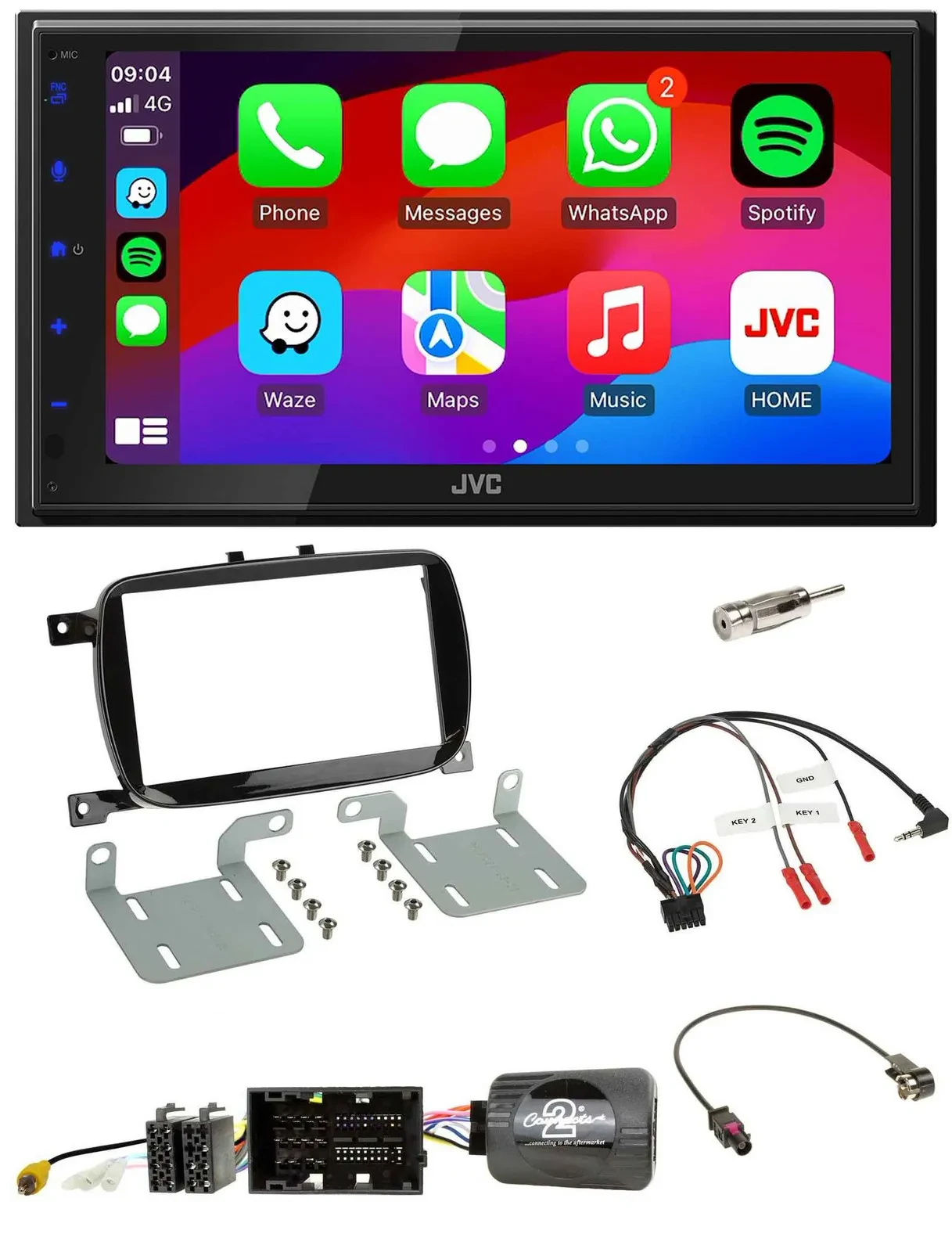 JVC Bluetooth USB Lenkrad 2DIN DAB Autoradio für 500 X ab 2016 Facelift Piano