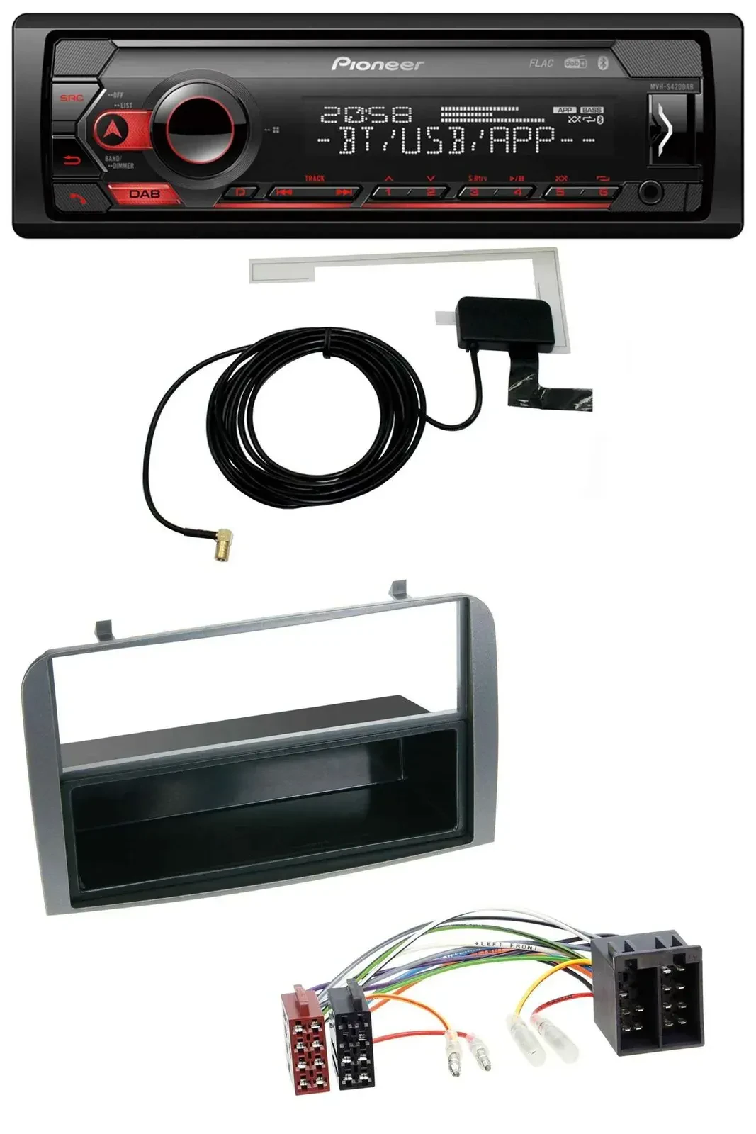 Автомагнитола для Alfa Romeo 147/GT Pioneer DAB, USB, MP3, Bluetooth, цвет антрацит, с монтажным карманом