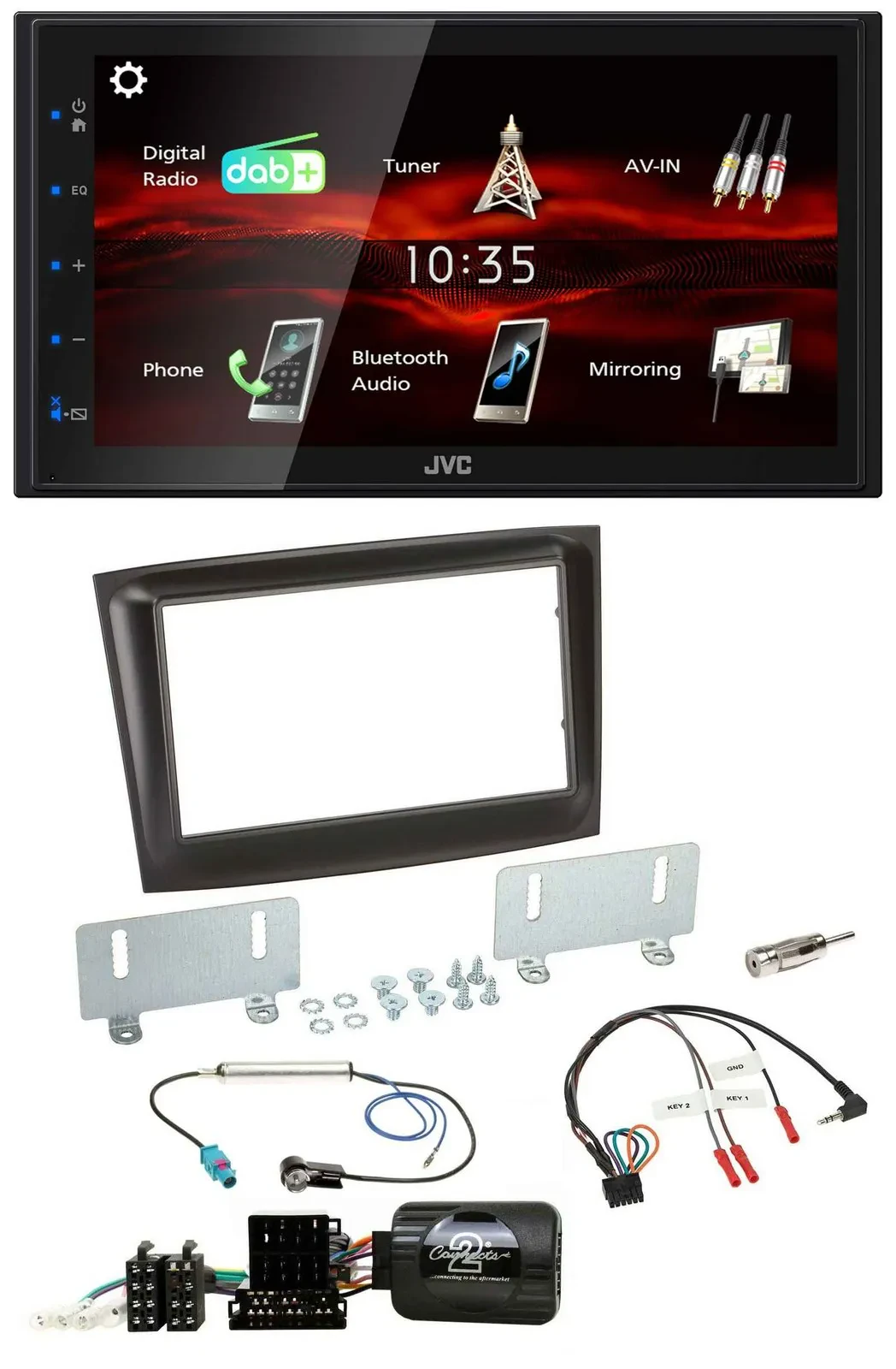 JVC USB Bluetooth Lenkrad DAB 2DIN Autoradio für Fiat Doblo ISO Can-Bus ab 15 sc