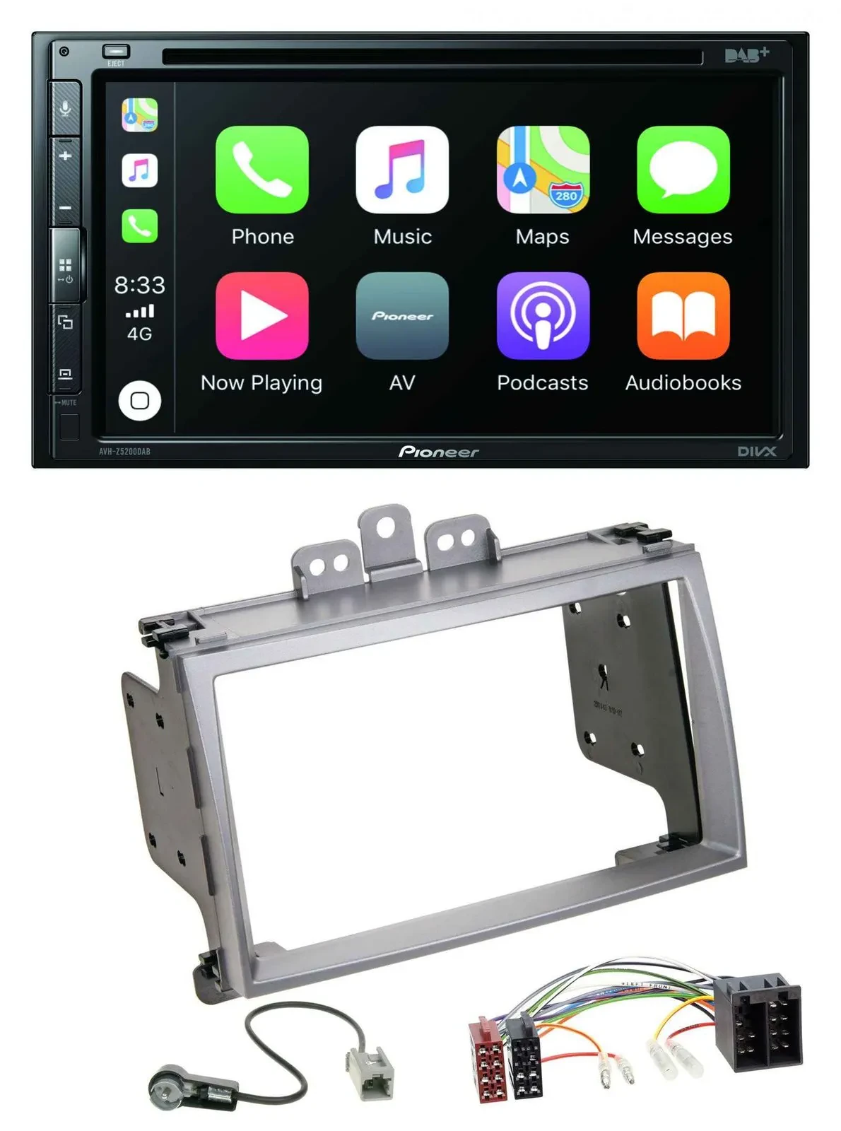 Автомагнитола Pioneer 2 DIN, DVD, DAB, Bluetooth, USB для Hyundai i20 2009–2012 серебристая