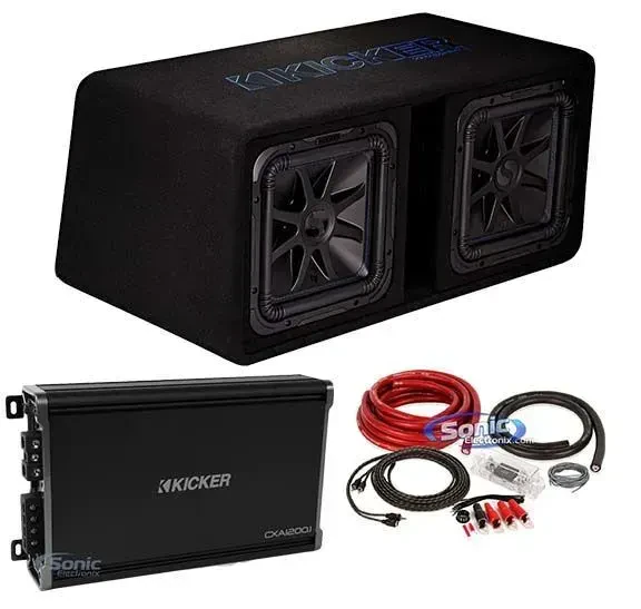 Сабвуфер пассивный для авто Kicker 44DL7S122 Solo-Baric L7S 2x12", 3000W (набор) с усилителем 43CXA12001 и проводами BAK02