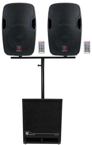 Rockville DJ Package w/ (2) 12" Active Speakers+Dual Mount+15" Powered Subwoofer